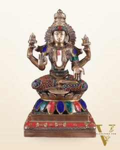 Brass Goddess Lakshmi Statue 12" meenakari Stonework