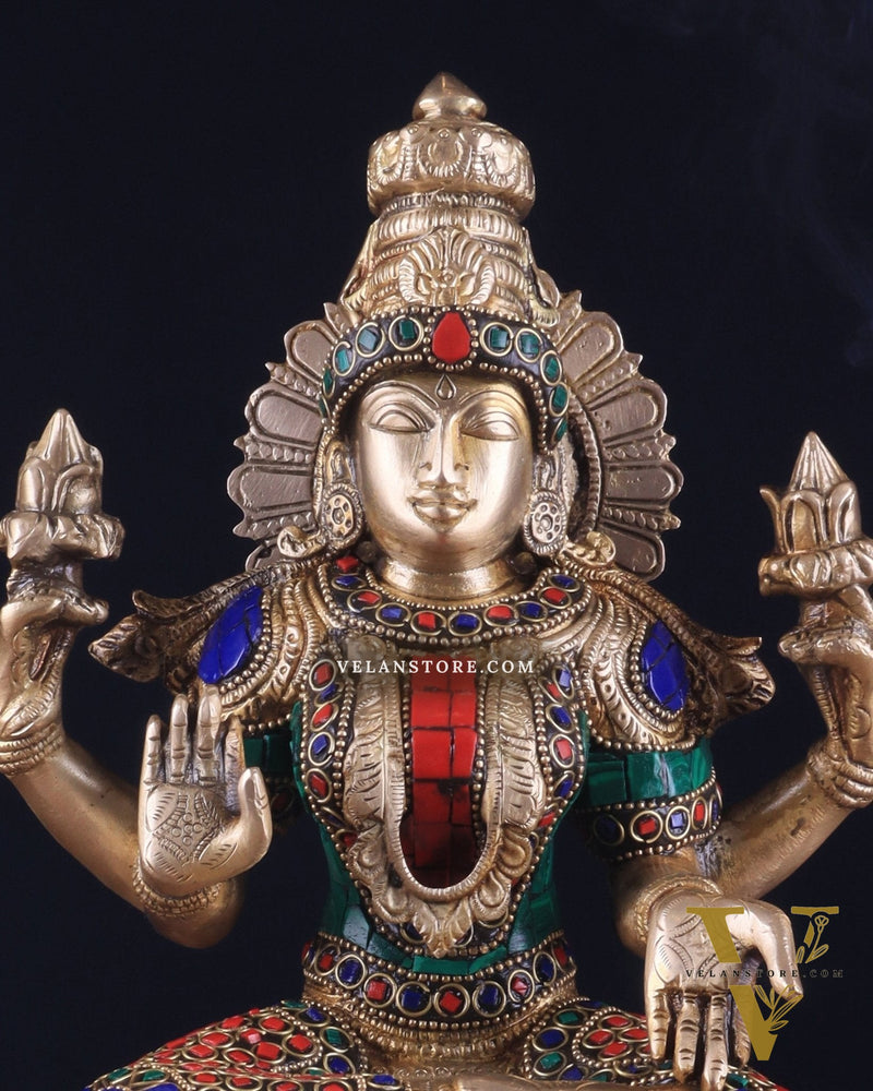 Brass Goddess Lakshmi Statue 12" meenakari Stonework