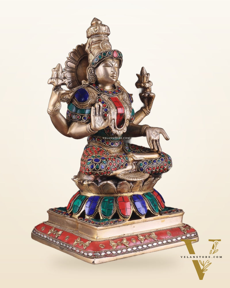 Brass Goddess Lakshmi Statue 12" meenakari Stonework