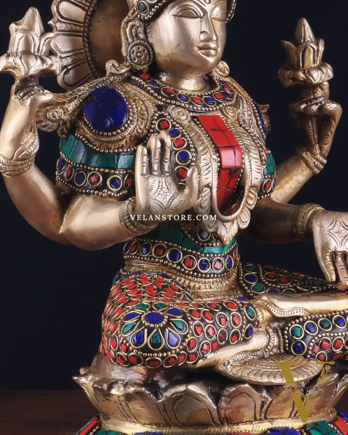 Brass Goddess Lakshmi Statue 12" meenakari Stonework