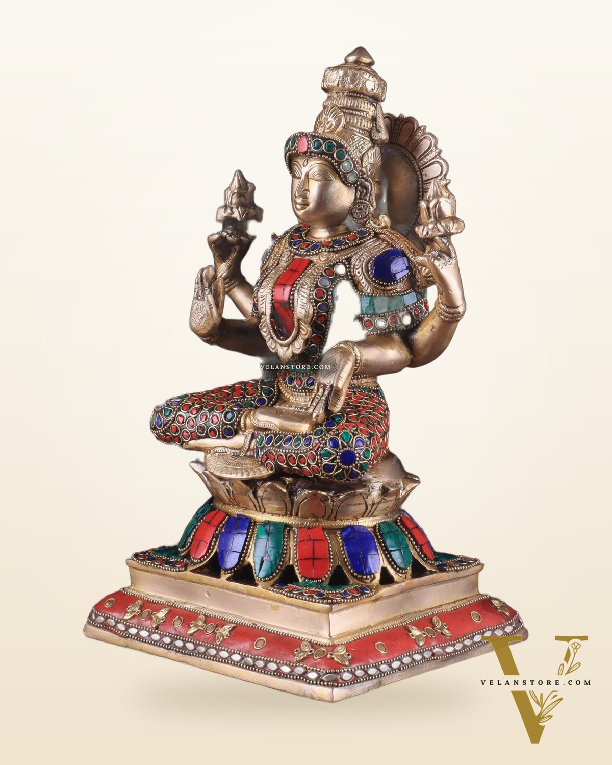 Brass Goddess Lakshmi Statue 12" meenakari Stonework