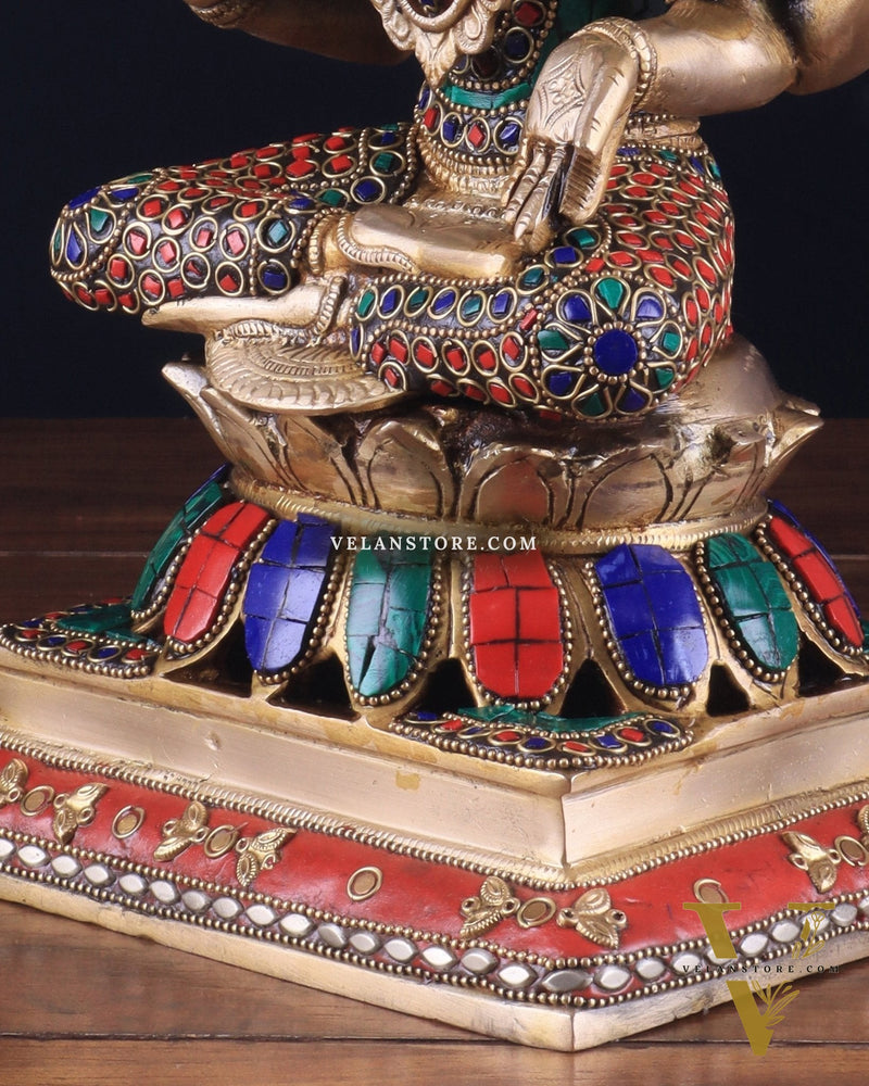 Brass Goddess Lakshmi Statue 12" meenakari Stonework