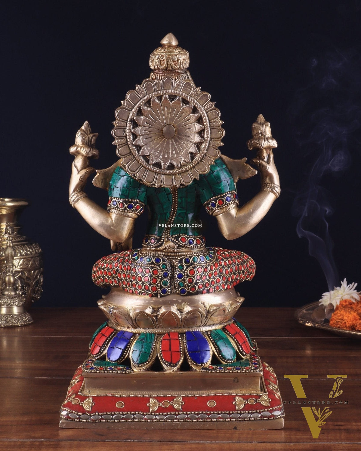 Brass Goddess Lakshmi Statue 12" meenakari Stonework