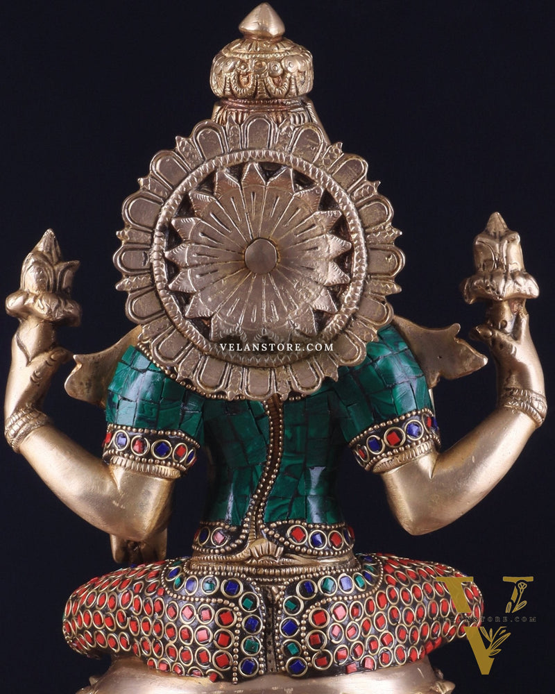 Brass Goddess Lakshmi Statue 12" meenakari Stonework