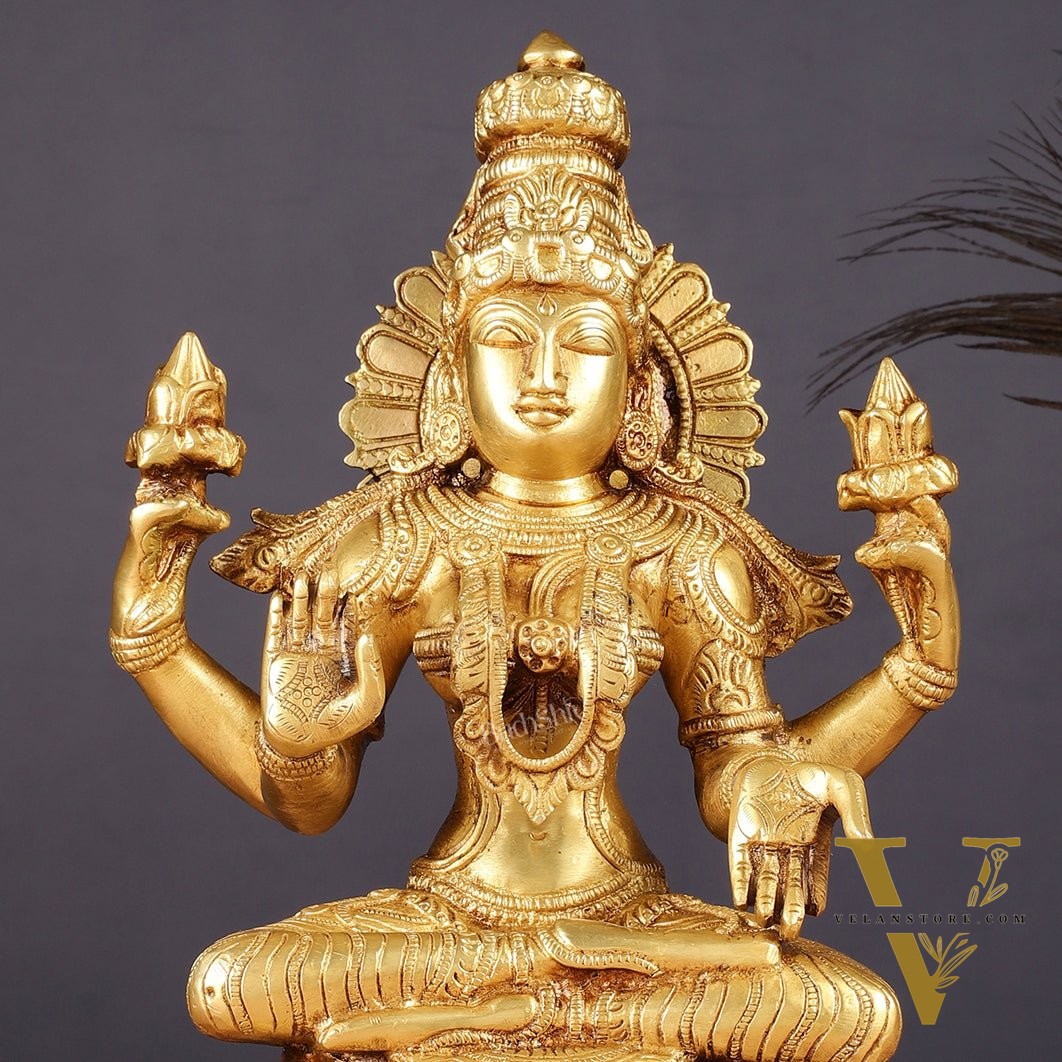 Brass Goddess Lakshmi Statue 12"