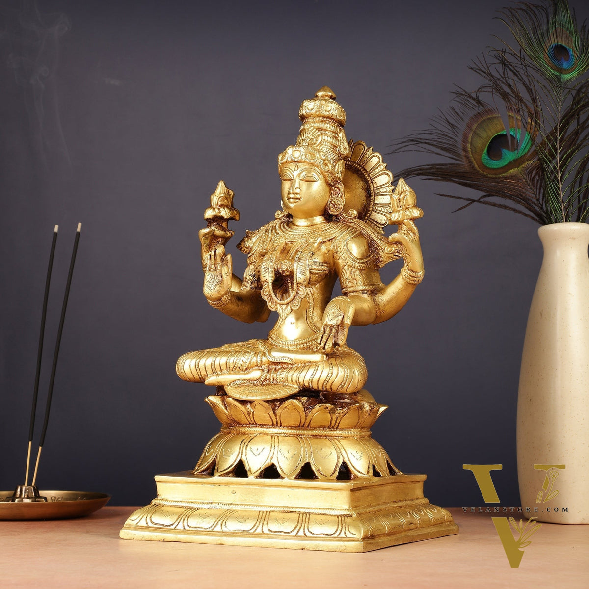 Brass Goddess Lakshmi Statue 12"