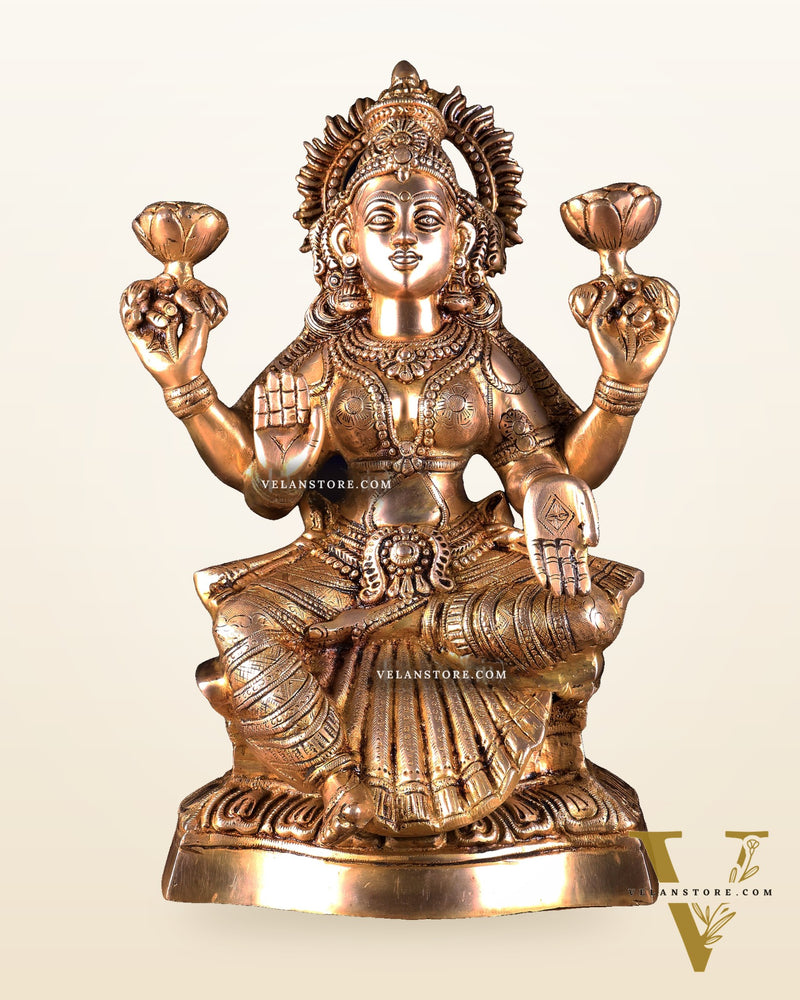 Brass Goddess Lakshmi Statue – Handcrafted Prosperity Idol 18 inch