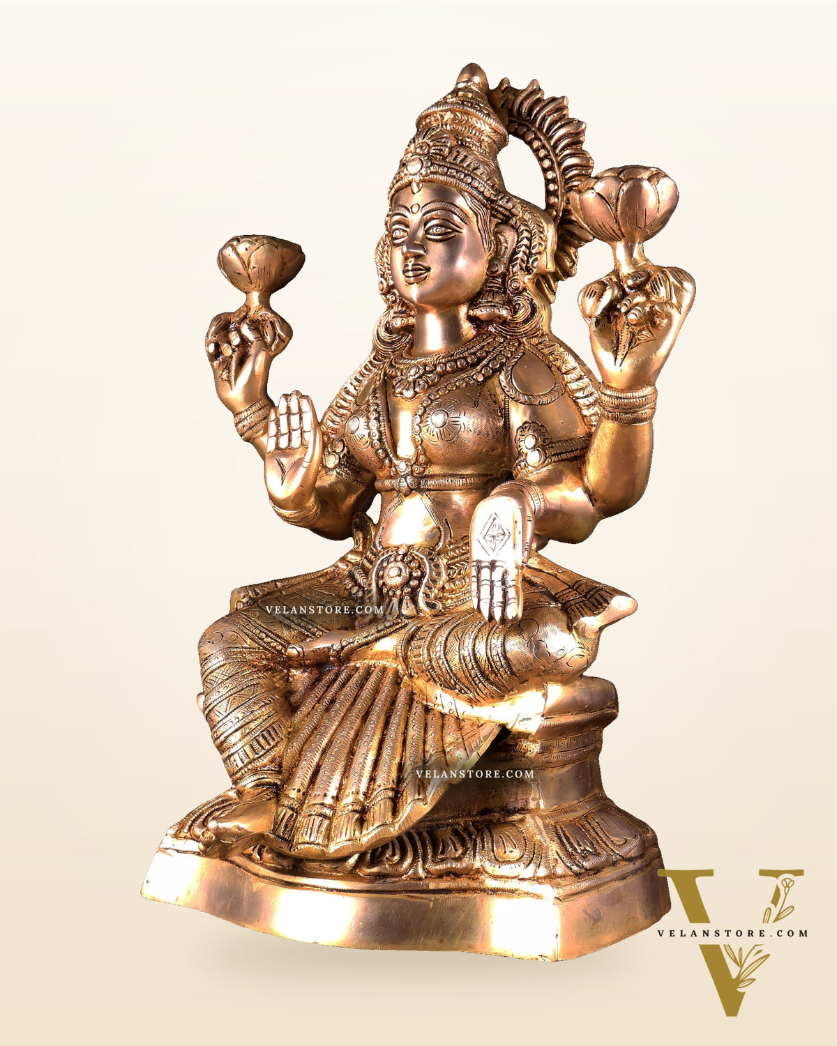 Brass Goddess Lakshmi Statue – Handcrafted Prosperity Idol 18 inch
