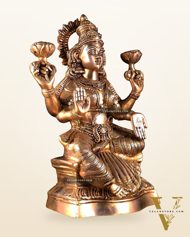 Brass Goddess Lakshmi Statue – Handcrafted Prosperity Idol 18 inch