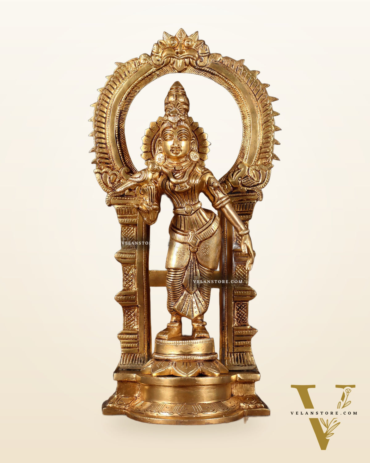 Brass Goddess Meenakshi Amman Idol with Prabhavali Frame 14 inch