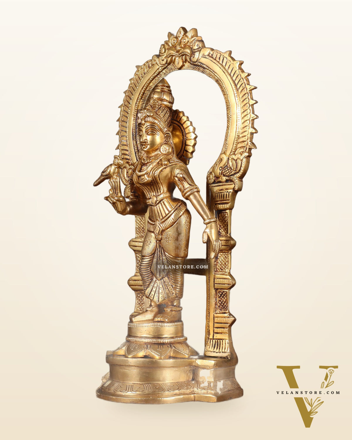 Brass Goddess Meenakshi Amman Idol with Prabhavali Frame 14 inch