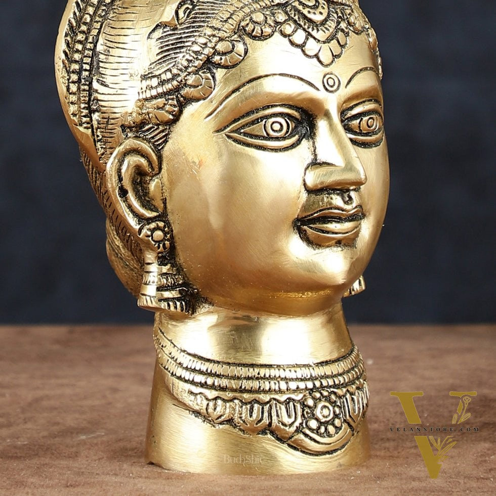 Brass Goddess Parvati Gauri Face Statue | Beautiful Features | 7