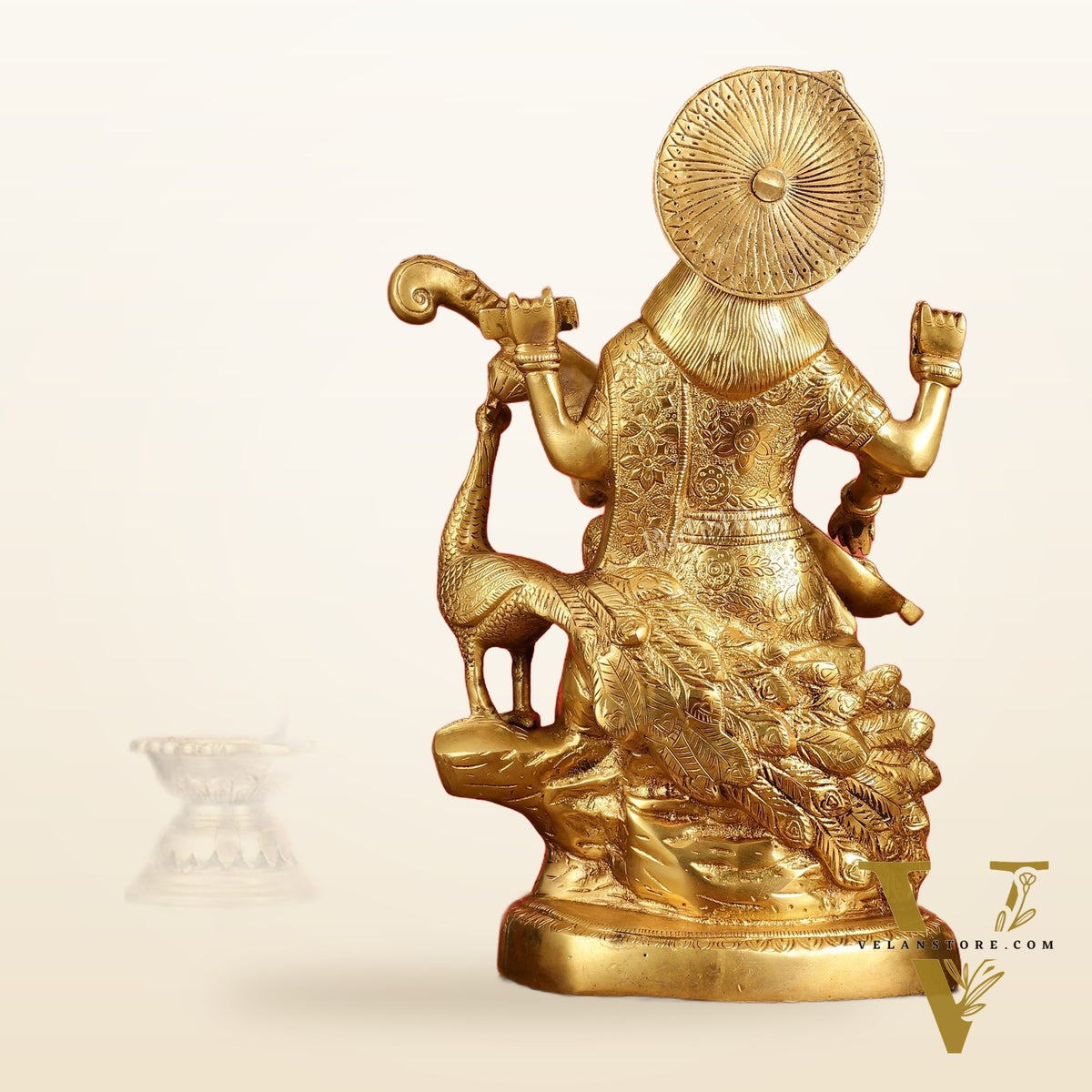 Brass Goddess Saraswati Seated on Swan Idol - 15 Inch