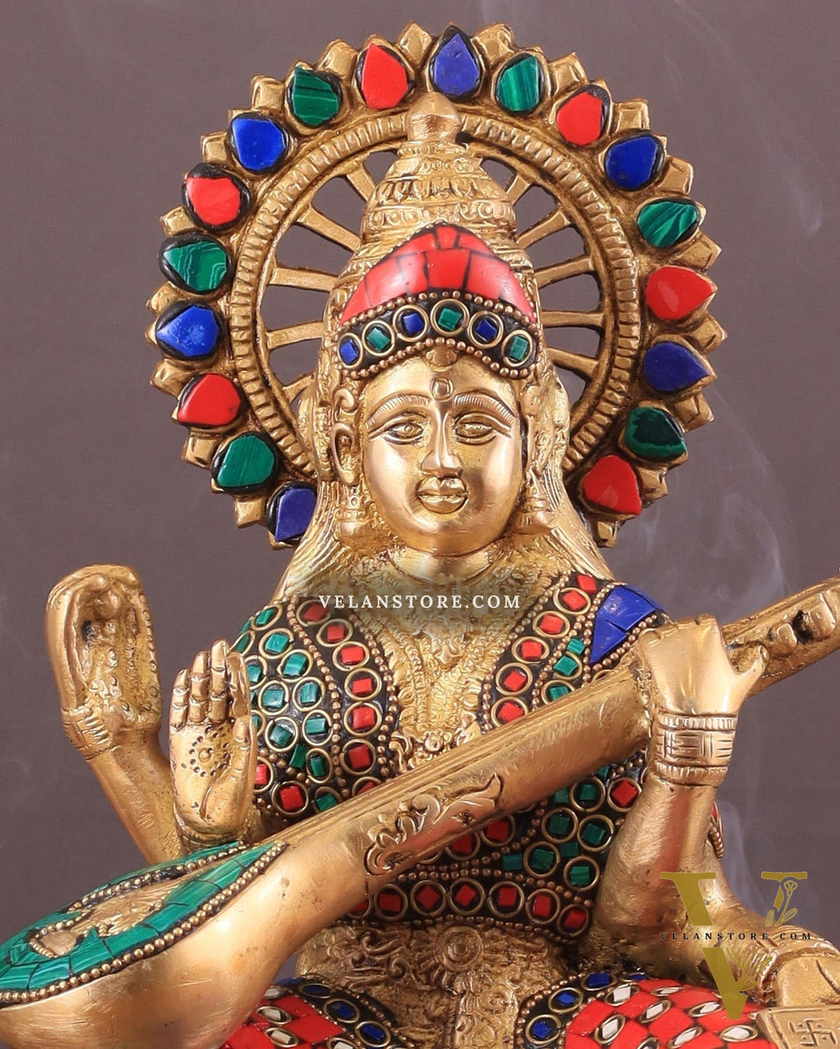 Brass Goddess Saraswati Sitting on Lotus with Swan | 11 Inch meenakari