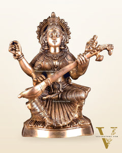 Brass Goddess Saraswati Statue – Handcrafted Idol of Wisdom & Knowledge 18 inch
