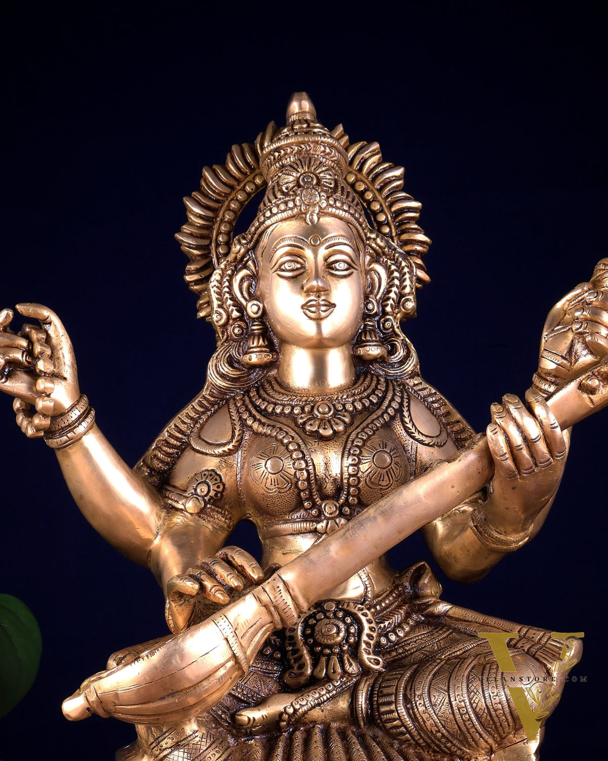 Brass Goddess Saraswati Statue – Handcrafted Idol of Wisdom & Knowledge 18 inch