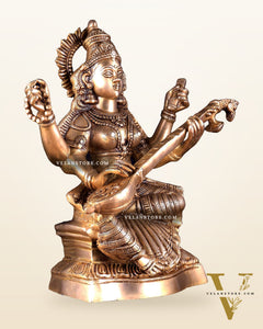 Brass Goddess Saraswati Statue – Handcrafted Idol of Wisdom & Knowledge 18 inch
