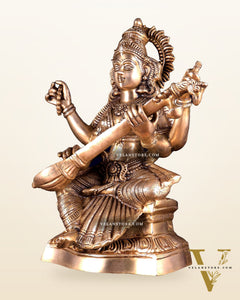 Brass Goddess Saraswati Statue – Handcrafted Idol of Wisdom & Knowledge 18 inch