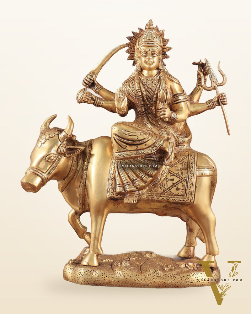 Brass Goddess Umiya Mata Seated on Cow Statue 13.5"