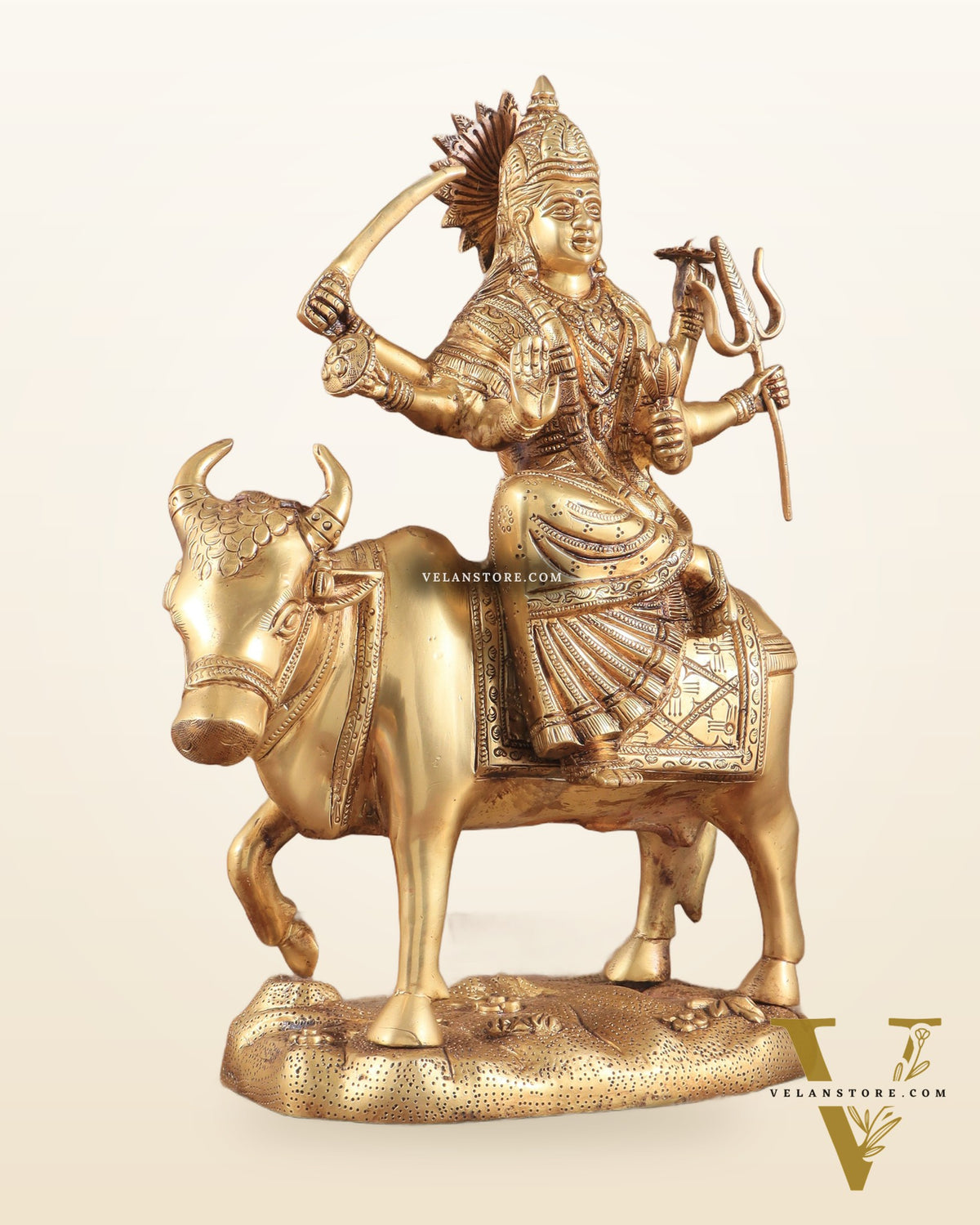 Brass Goddess Umiya Mata Seated on Cow Statue 13.5"
