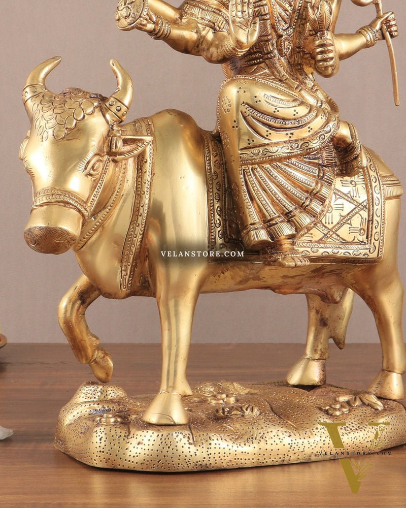 Brass Goddess Umiya Mata Seated on Cow Statue 13.5"