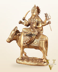 Brass Goddess Umiya Mata Seated on Cow Statue 13.5"
