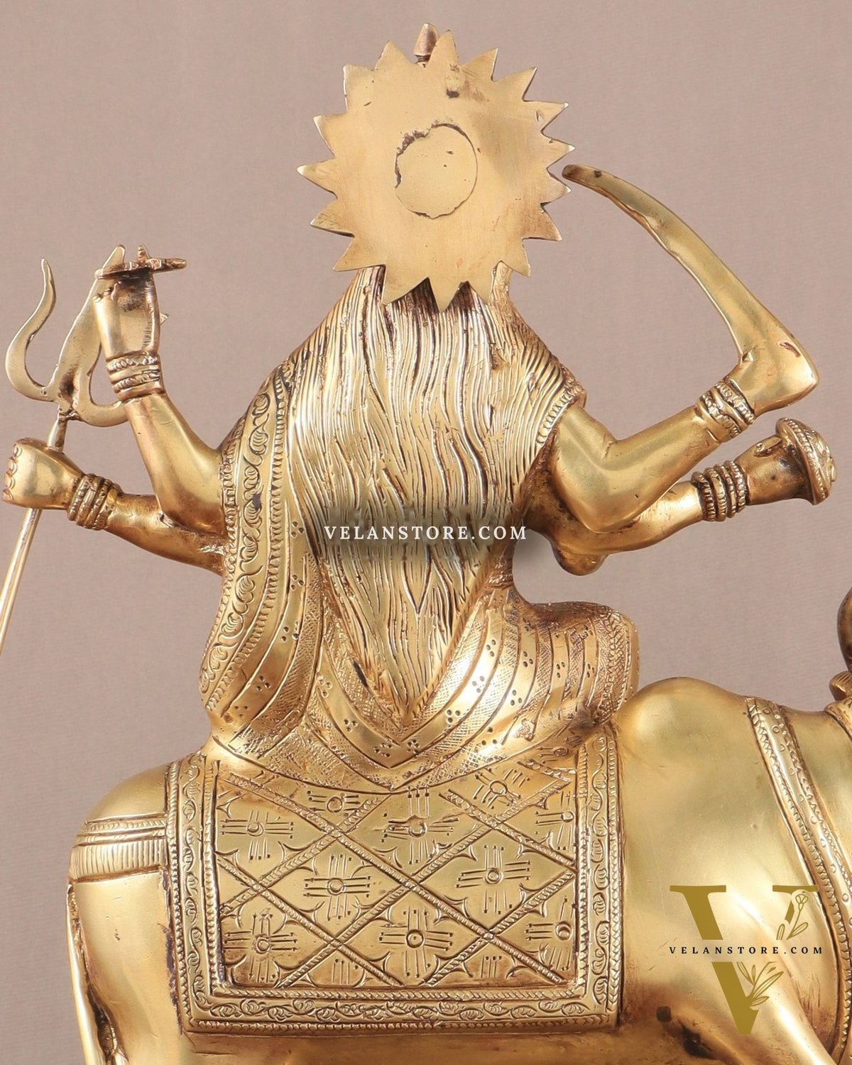 Brass Goddess Umiya Mata Seated on Cow Statue 13.5"