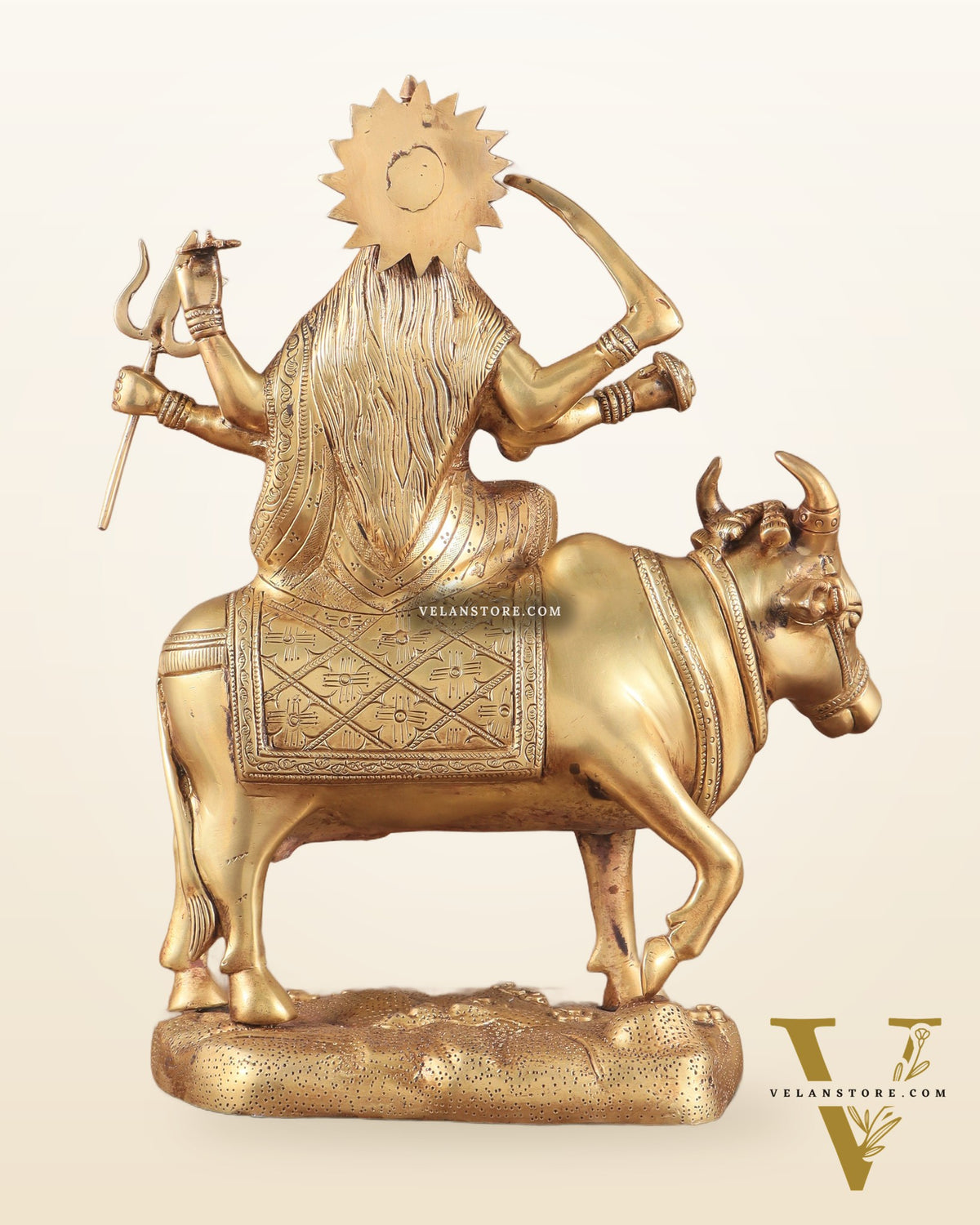 Brass Goddess Umiya Mata Seated on Cow Statue 13.5"