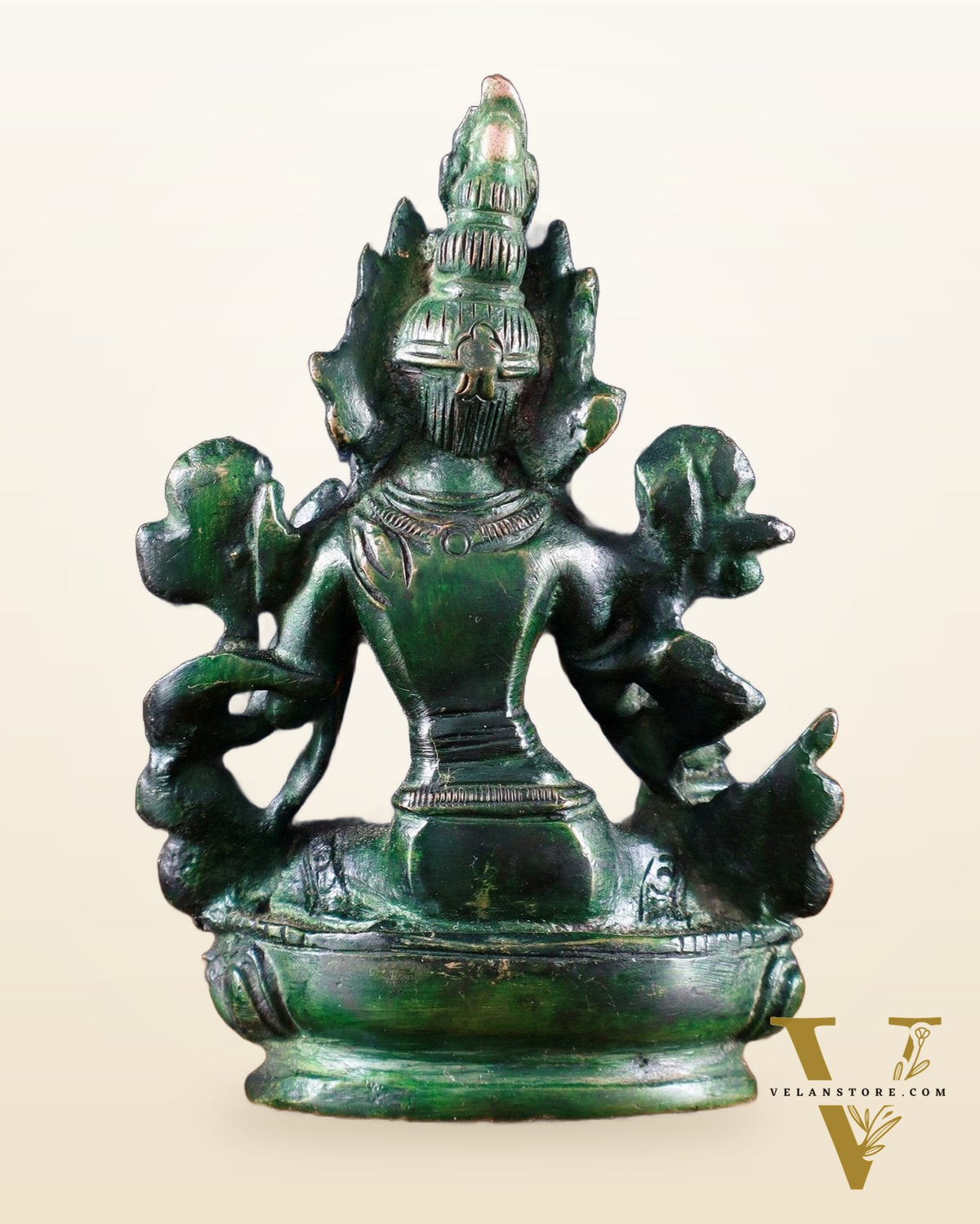 Brass Green tara devi statue 3" agate green tone