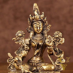 Brass Green tara devi statue 3" antique tone