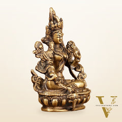 Brass Green tara devi statue 3" antique tone