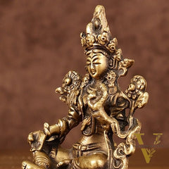 Brass Green tara devi statue 3" antique tone