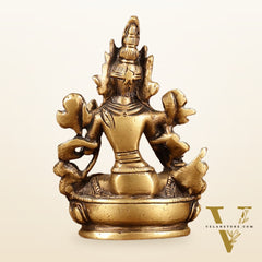 Brass Green tara devi statue 3" antique tone