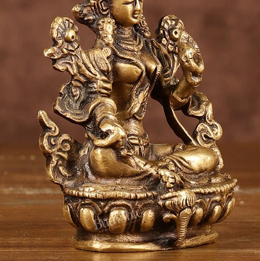 Brass Green tara devi statue 3" antique tone