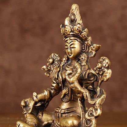 Brass Green tara devi statue 3" antique tone