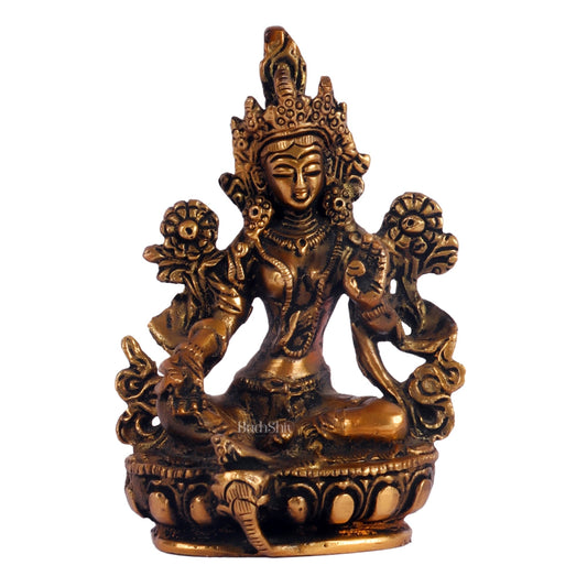 Brass Green tara devi statue 3 "