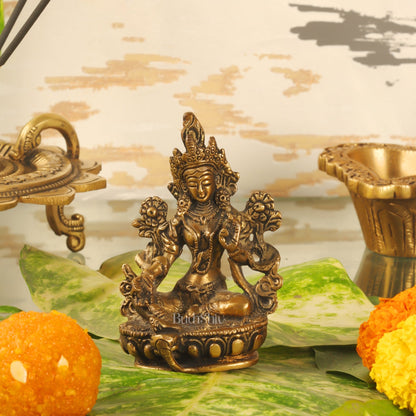 Brass Green tara devi statue 3 "