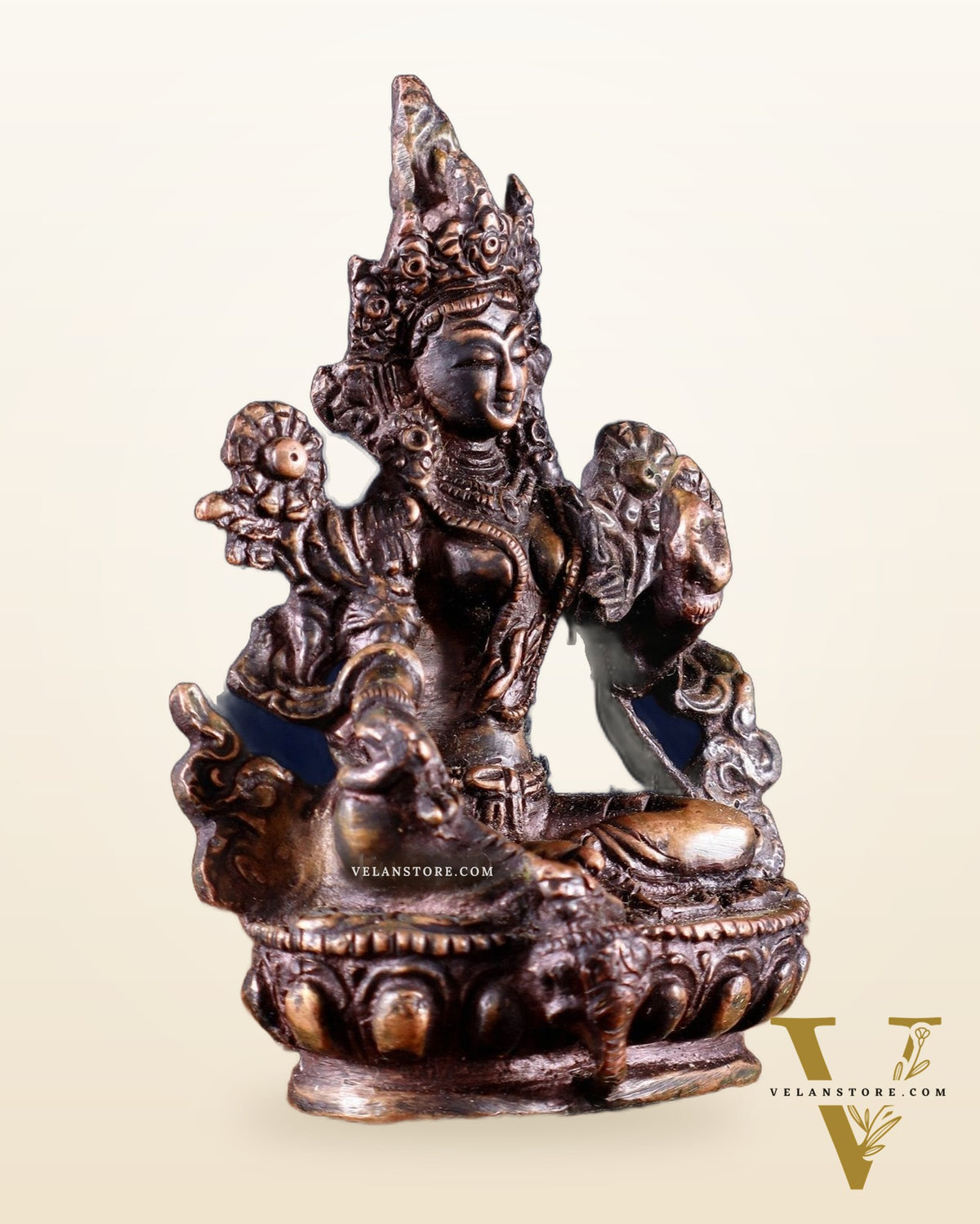Brass Green tara devi statue 3" Burnt chocolate tone