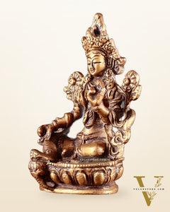 Brass Green tara devi statue 3" Butter gold