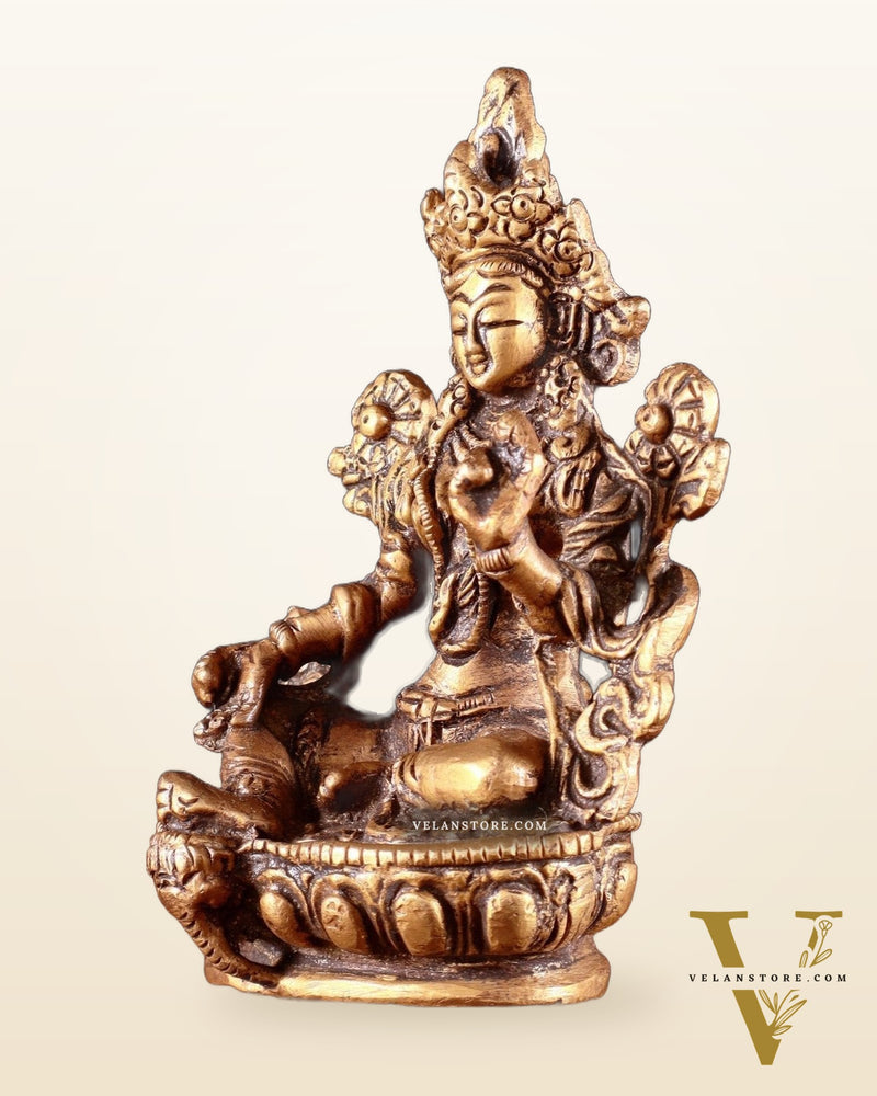 Brass Green tara devi statue 3" Butter gold