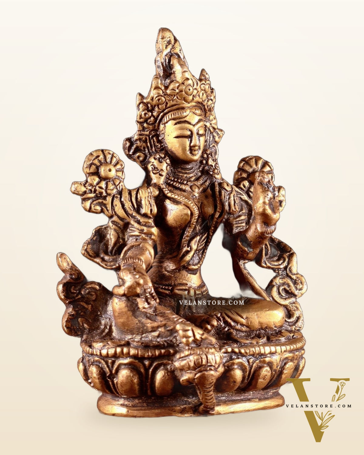 Brass Green tara devi statue 3" Butter gold