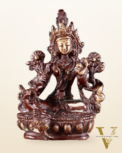 Brass Green tara devi statue 3" double chola tone