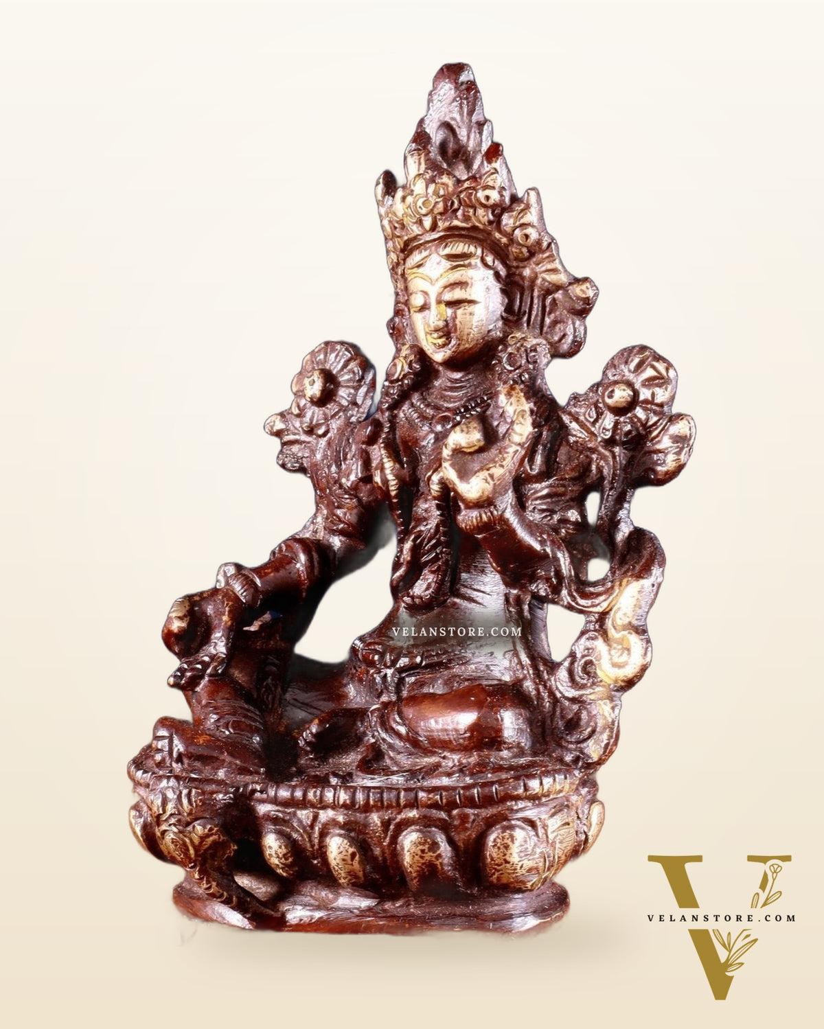 Brass Green tara devi statue 3" double chola tone