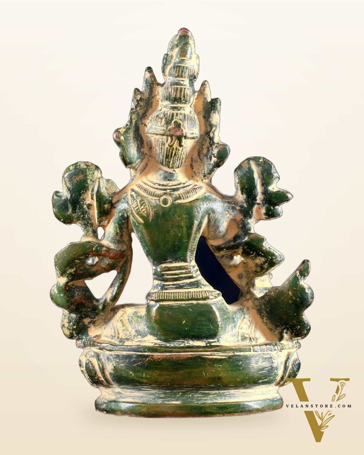 Brass Green tara devi statue 3" green sand finish