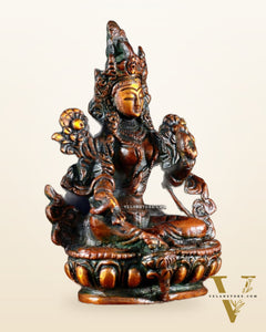 Brass Green tara devi statue 3" Nepalese orange tone