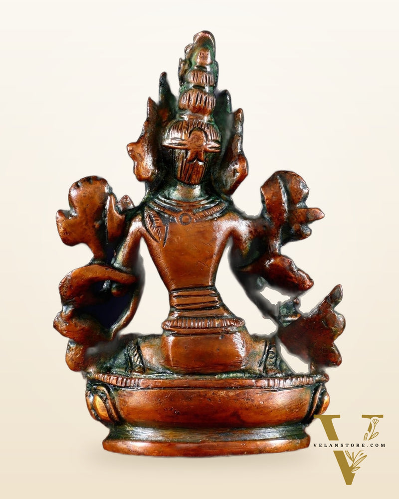 Brass Green tara devi statue 3" Nepalese orange tone