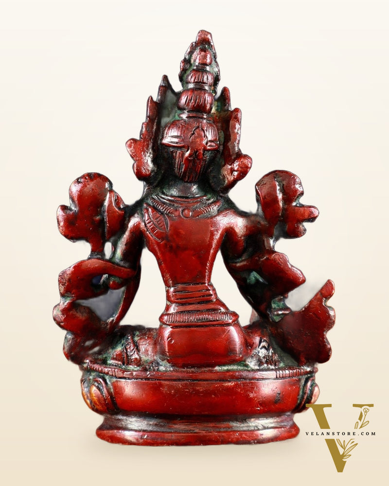 Brass Green tara devi statue 3" orange red fusion