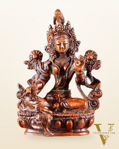 Brass Green tara devi statue 3" Tibetan red tone