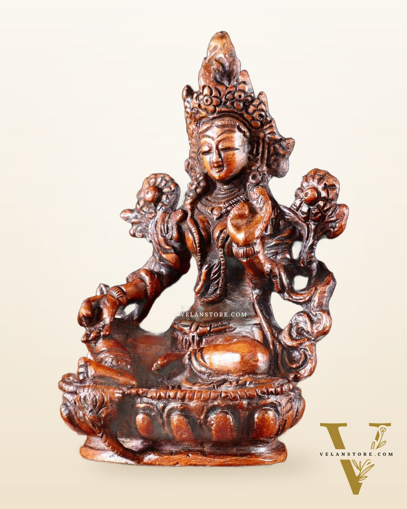 Brass Green tara devi statue 3" Tibetan red tone