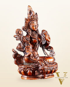 Brass Green tara devi statue 3" Tibetan red tone